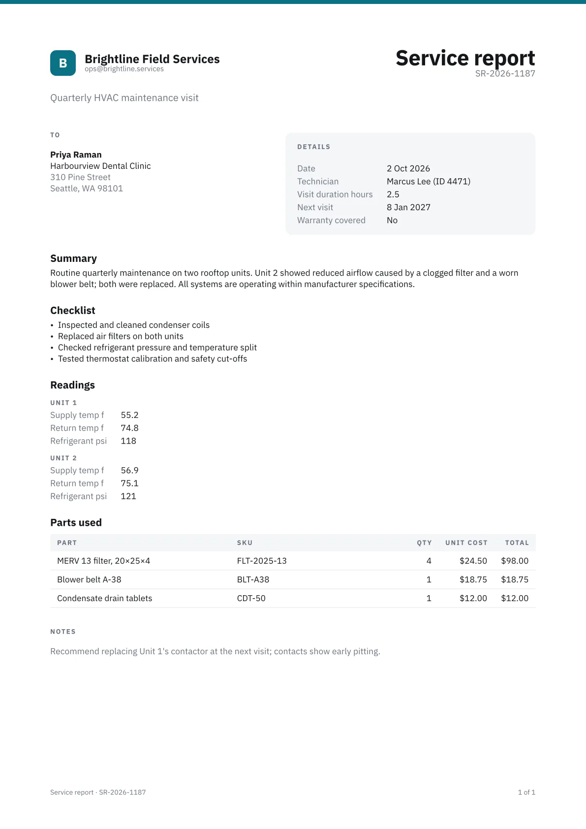 Document template rendered from sample data